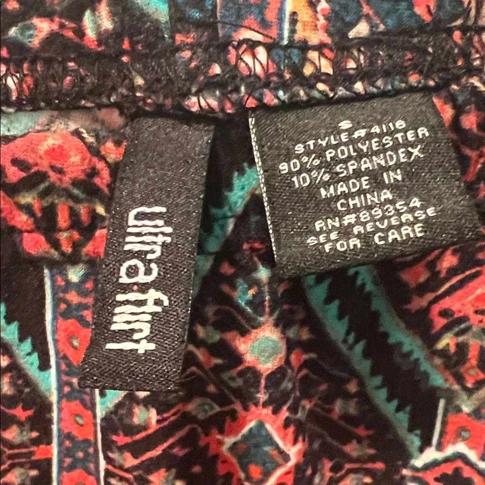 #1631** Patterned Aztec Print Leggings - Black with Teal & Coral - Picture 3 of 7
